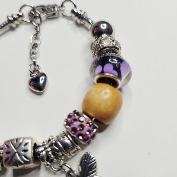 NWT Pandora Style Charm Bracelet Premium Purple Princess Crown Butterfly Sparkle - Picture 4 of 7